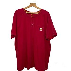 Carhartt 3 button rounded collar, red, shortsleeved teeshirt. Men’s 2XL relaxed